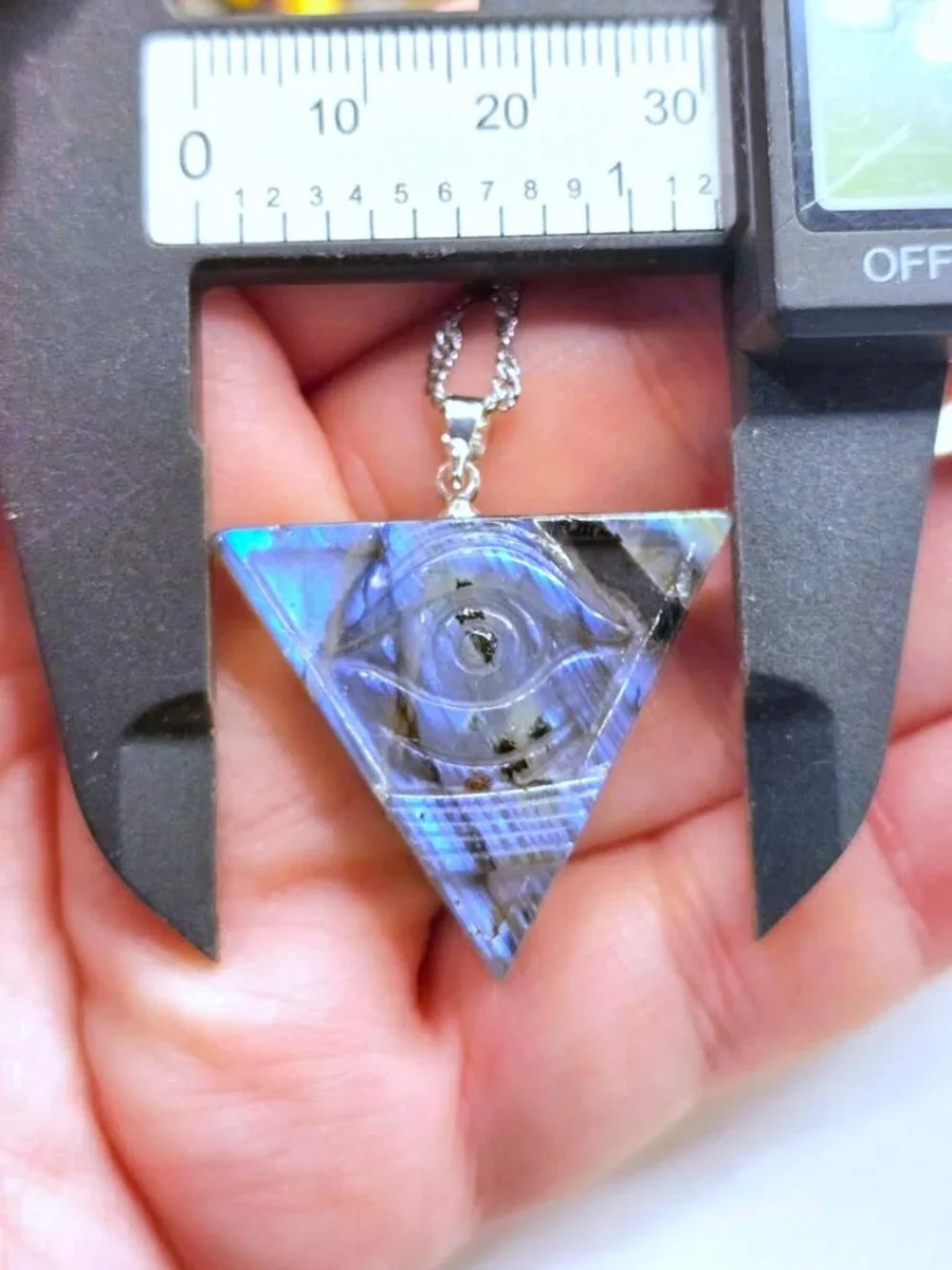Labradorite Pyramid Pendant • Masonic All‑Seeing Eye • Flashy Crystal Necklace